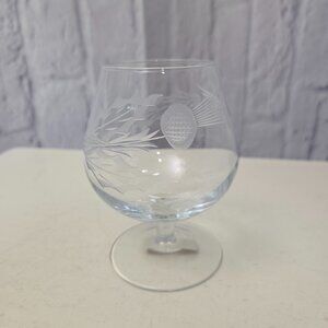 Vintage Hand Etched Scottish Thistle Crystal Brandy Glass